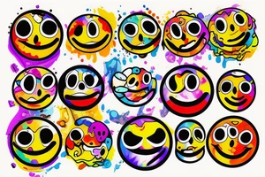 a melting smiley face with psychedelic colors tattoo idea