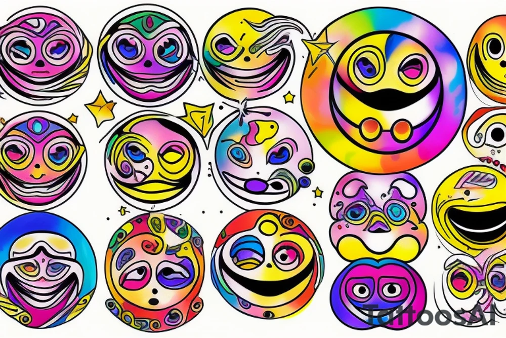 a melting smiley face with psychedelic colors tattoo idea