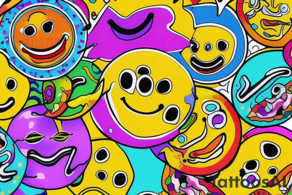 a melting smiley face with psychedelic colors tattoo idea