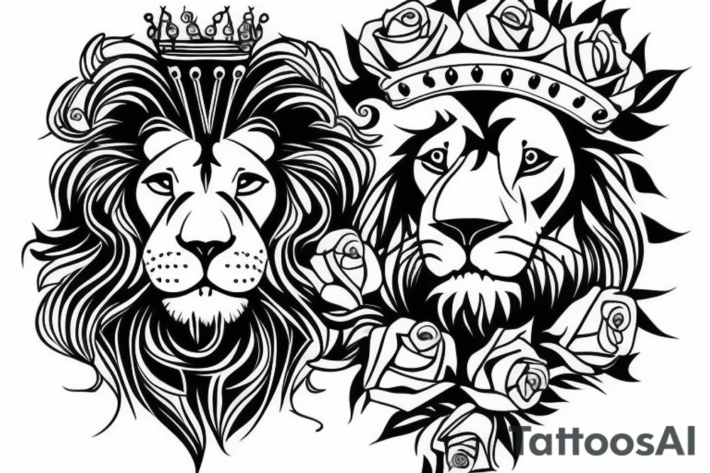 Lion with a crown and a rose in the bottom tattoo idea