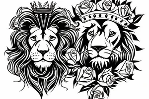Lion with a crown and a rose in the bottom tattoo idea