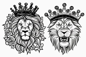 Lion with a crown and a rose in the bottom tattoo idea