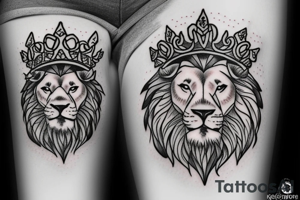 Lion with a crown and a rose in the bottom tattoo idea