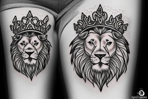 Lion with a crown and a rose in the bottom tattoo idea