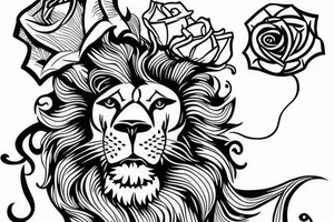 Lion roaring with a crown and a rose in the bottom tattoo idea