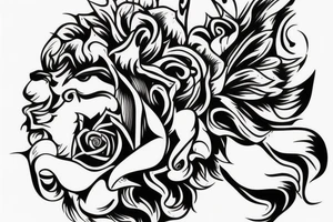 Lion roaring with a crown and a rose in the bottom tattoo idea