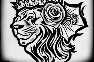 Lion roaring with a crown and a rose in the bottom tattoo idea