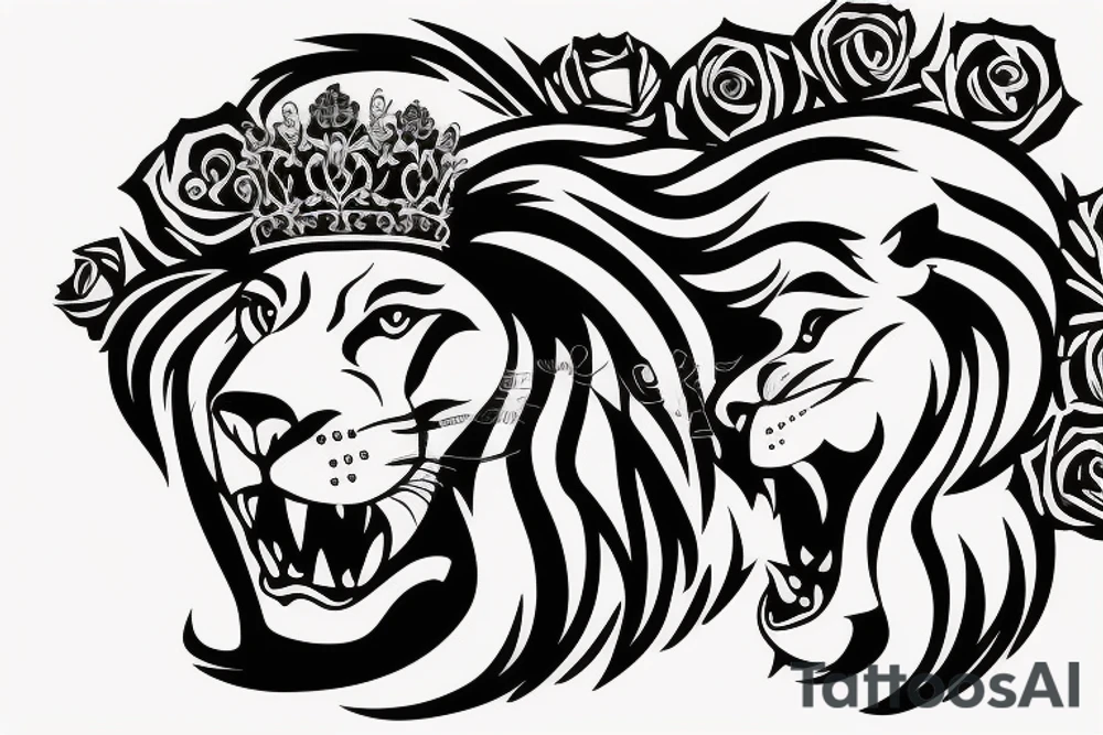 Lion roaring with a crown and a rose in the bottom tattoo idea