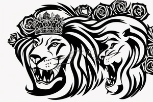 Lion roaring with a crown and a rose in the bottom tattoo idea