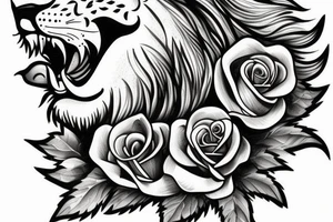 Lion roaring with a crown and a rose in the bottom tattoo idea
