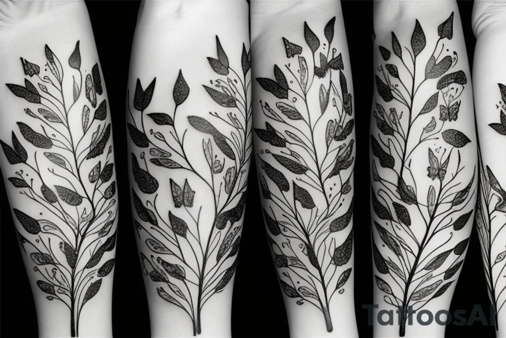 branch of leafs and butterflies tattoo idea