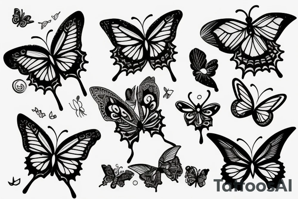 branch of leafs and butterflies tattoo idea