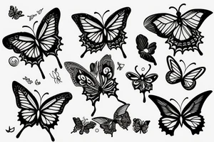 branch of leafs and butterflies tattoo idea