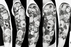 Astronaut in a spacesuit, but instead of the head, there should be a bouquet made out of different flowers. tattoo idea