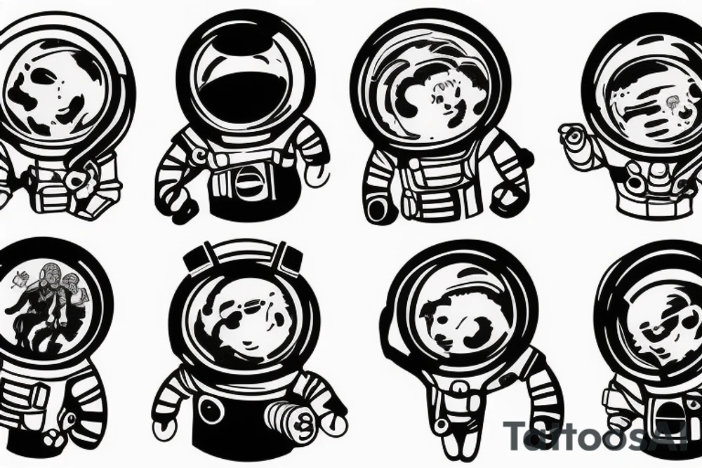 Astronaut in a spacesuit, but instead of the head, there should be a bouquet made out of different flowers. tattoo idea