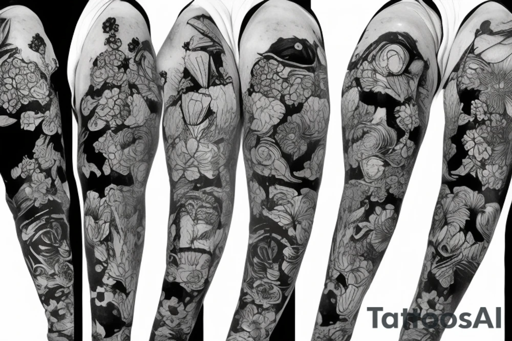 Astronaut in a spacesuit, but instead of the head, there should be a bouquet made out of different flowers. tattoo idea