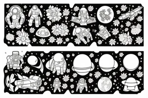 Astronaut in a spacesuit, but instead of the head, there should be a bouquet made out of different flowers. tattoo idea