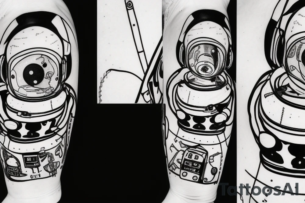 Little astronaut in a spacesuit. Only black lines. tattoo idea