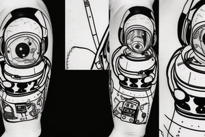 Little astronaut in a spacesuit. Only black lines. tattoo idea