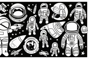 Little astronaut in a spacesuit. Only black lines. tattoo idea