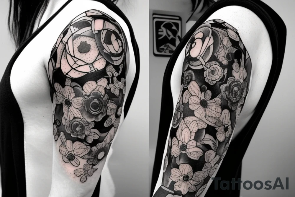 Astronaut in a spacesuit. But instead of the head, create a bouquet of flowers growing out of the neck. tattoo idea