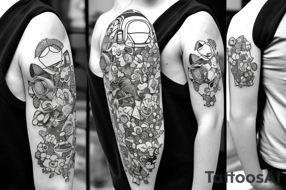 Astronaut in a spacesuit. The head is a bouquet of flowers. tattoo idea