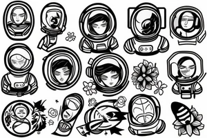 Astronaut in a spacesuit. The head is a bouquet of flowers. tattoo idea