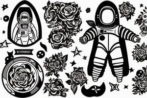 Astronaut in a spacesuit. The head is a bouquet of flowers. tattoo idea