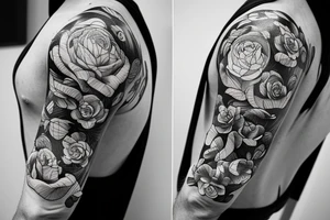 Astronaut in a spacesuit. Instead of the head a bouquet of flowers. tattoo idea