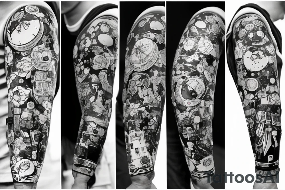Astronaut in a spacesuit. Instead of the head a bouquet of flowers. tattoo idea