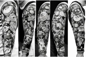 Astronaut in a spacesuit. Instead of the head a bouquet of flowers. tattoo idea