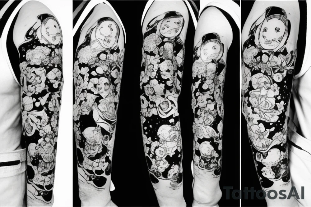 Astronaut in a spacesuit. Instead of the head a bouquet of flowers. tattoo idea