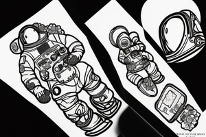 Astronaut in a spacesuit. Instead of the head a bouquet of flowers. tattoo idea