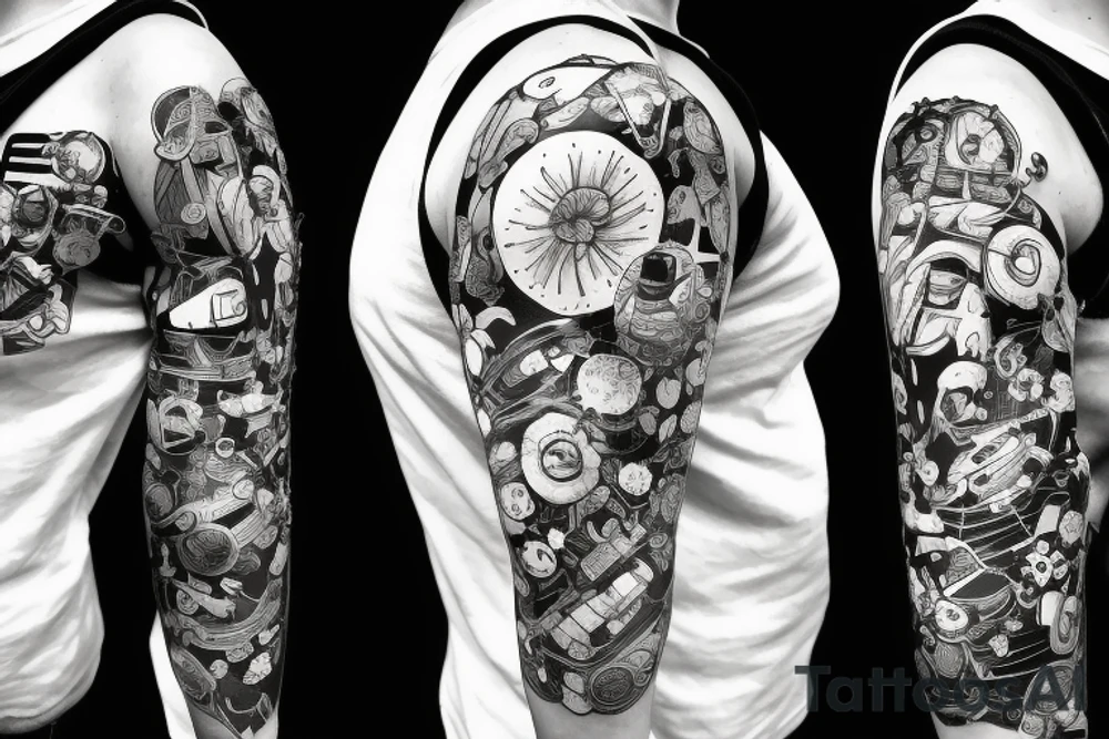 Astronaut in a spacesuit. Instead of the head a bouquet of flowers. tattoo idea