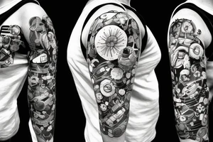 Astronaut in a spacesuit. Instead of the head a bouquet of flowers. tattoo idea