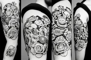 Astronaut in a spacesuit. Instead of the head a bouquet of flowers. tattoo idea