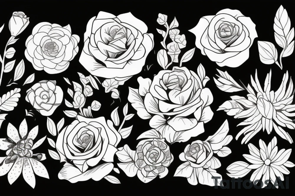 Bouquet of different flowers. tattoo idea
