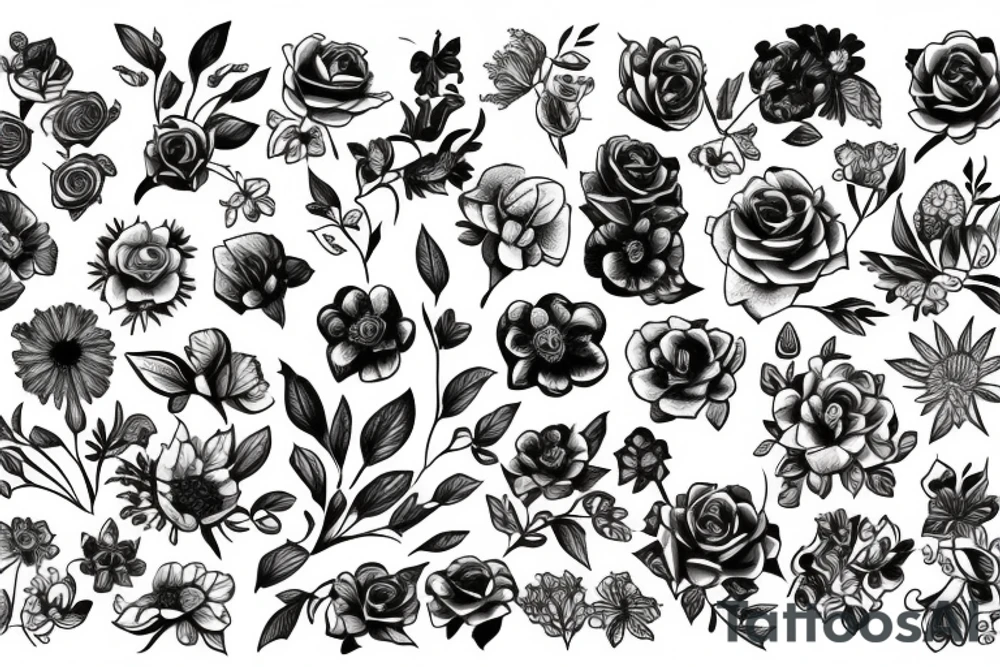 Bouquet of different flowers. tattoo idea