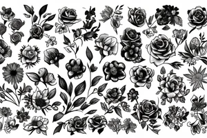 Bouquet of different flowers. tattoo idea