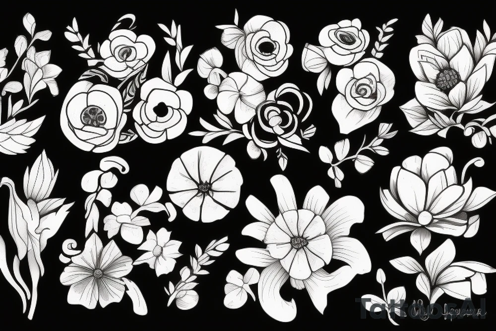 Bunch of different flowers. tattoo idea
