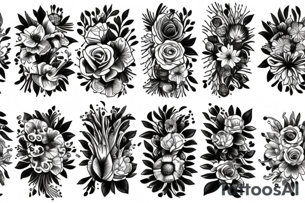 Bunch of different flowers. tattoo idea