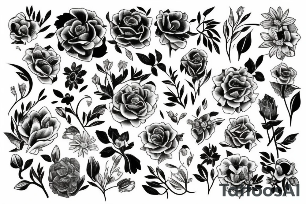 Bouquet of a lot of different flowers. tattoo idea