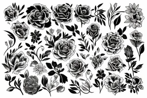 Bouquet of a lot of different flowers. tattoo idea