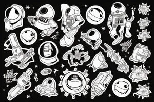 Astronaut ohne Kopf. Aus den Schultern wachsen verschiedene Blumen. tattoo idea