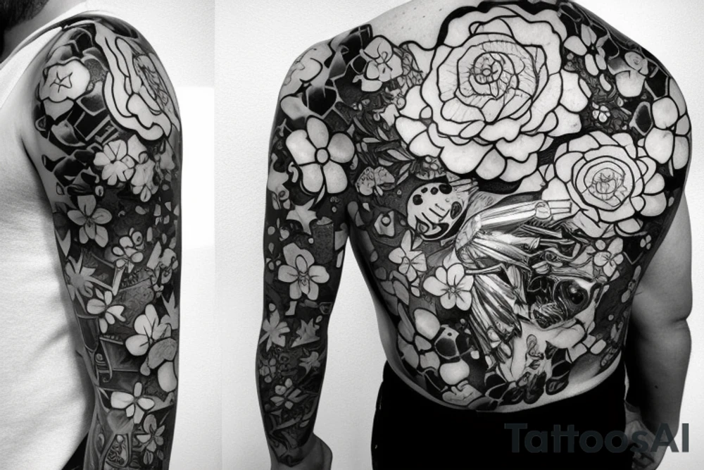 Spacesuit with flowers growing out of the suit like a head. tattoo idea