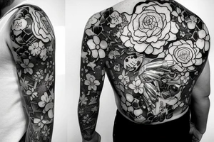 Spacesuit with flowers growing out of the suit like a head. tattoo idea