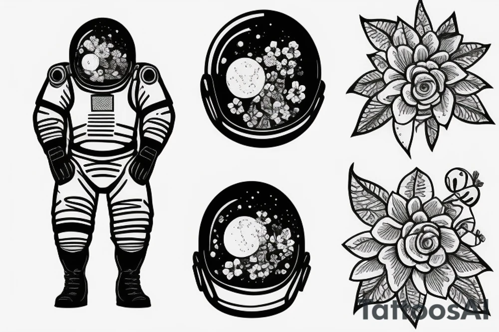 Spacesuit with flowers growing out of the suit like a head. tattoo idea