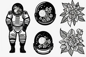 Spacesuit with flowers growing out of the suit like a head. tattoo idea