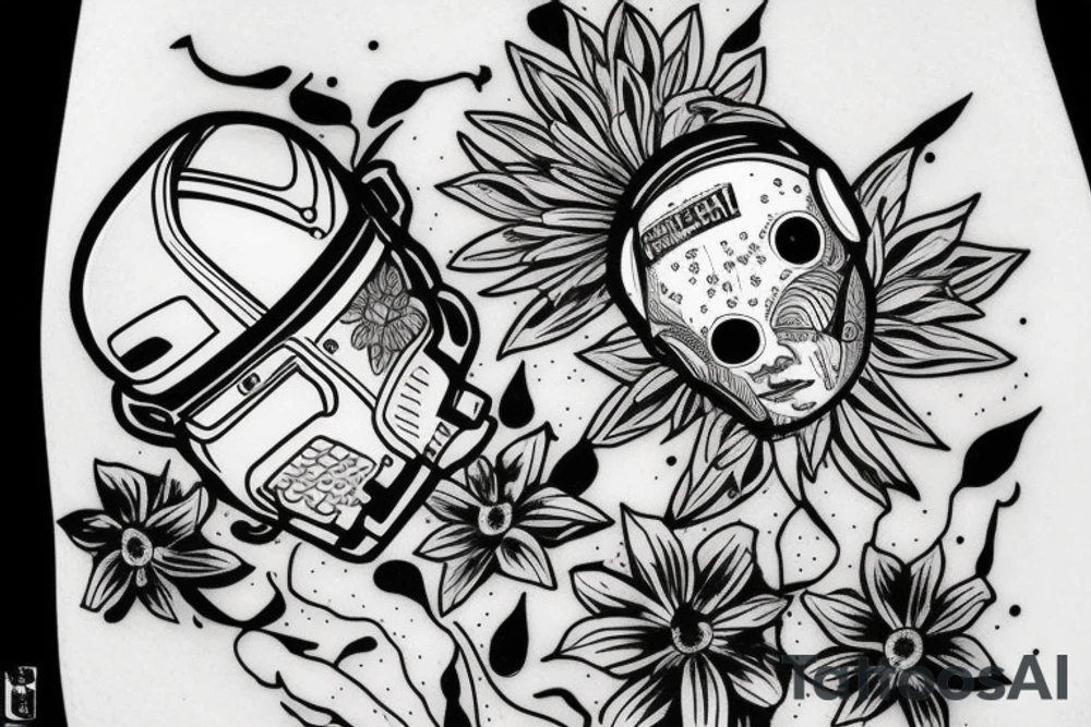 Spacesuit with flowers growing out of the suit like a head. tattoo idea