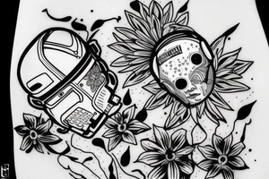 Spacesuit with flowers growing out of the suit like a head. tattoo idea
